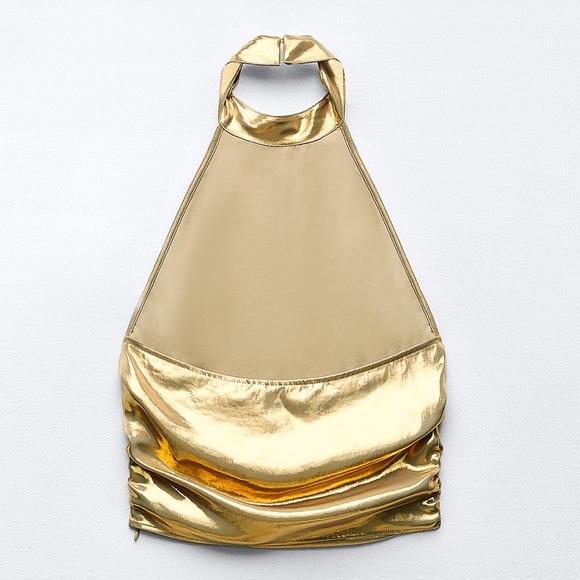 ZARA 2 PIECES MATCHING SET METALLIC HALTER TOP AND LONG METALLIC SKIRT - Picture 12 of 16